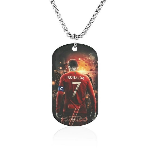 Printed Link Chain Necklace Cristiano Ronaldo Pendant Stainless Steel Dog Tag for Men Women