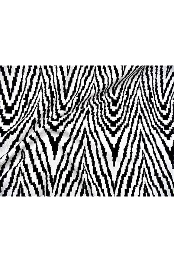 Printed Liverpool Textured 4 Way Fabric Stretch Zig Zag White Black I602