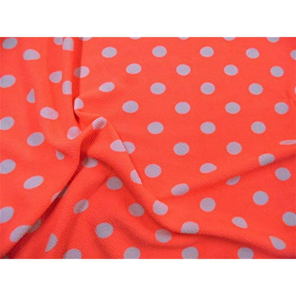 Printed Liverpool Textured 4 Way Stretch Fabric Scuba Polka Dot Neon Coral White G502