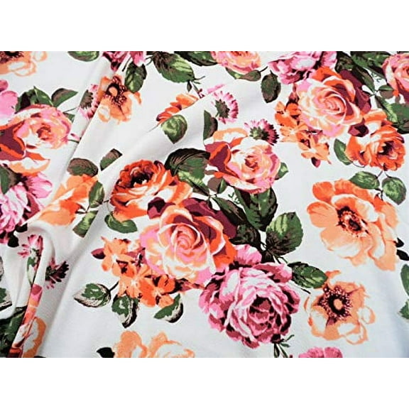 Printed Liverpool Textured Fabric 4 Way Stretch Peach Mauve Pink Burgundy Floral I700 (10 Yard lot (Continuous))