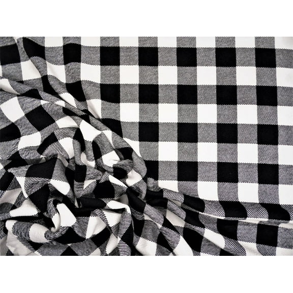Printed Liverpool Textured Fabric 4 way Stretch Buffalo Plaid Black White P34