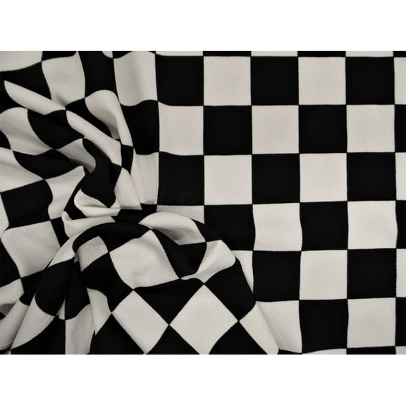 Printed Liverpool Textured Fabric 4 way Stretch Checkered Black White P170