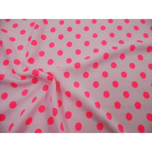 Printed Liverpool Textured Stretch Fabric Sm Polka Dot Neon Pink White G302