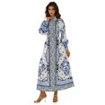 thumbnail image 1 of Printed Long Sleeve Maxi Dress with Belt, 1 of 5