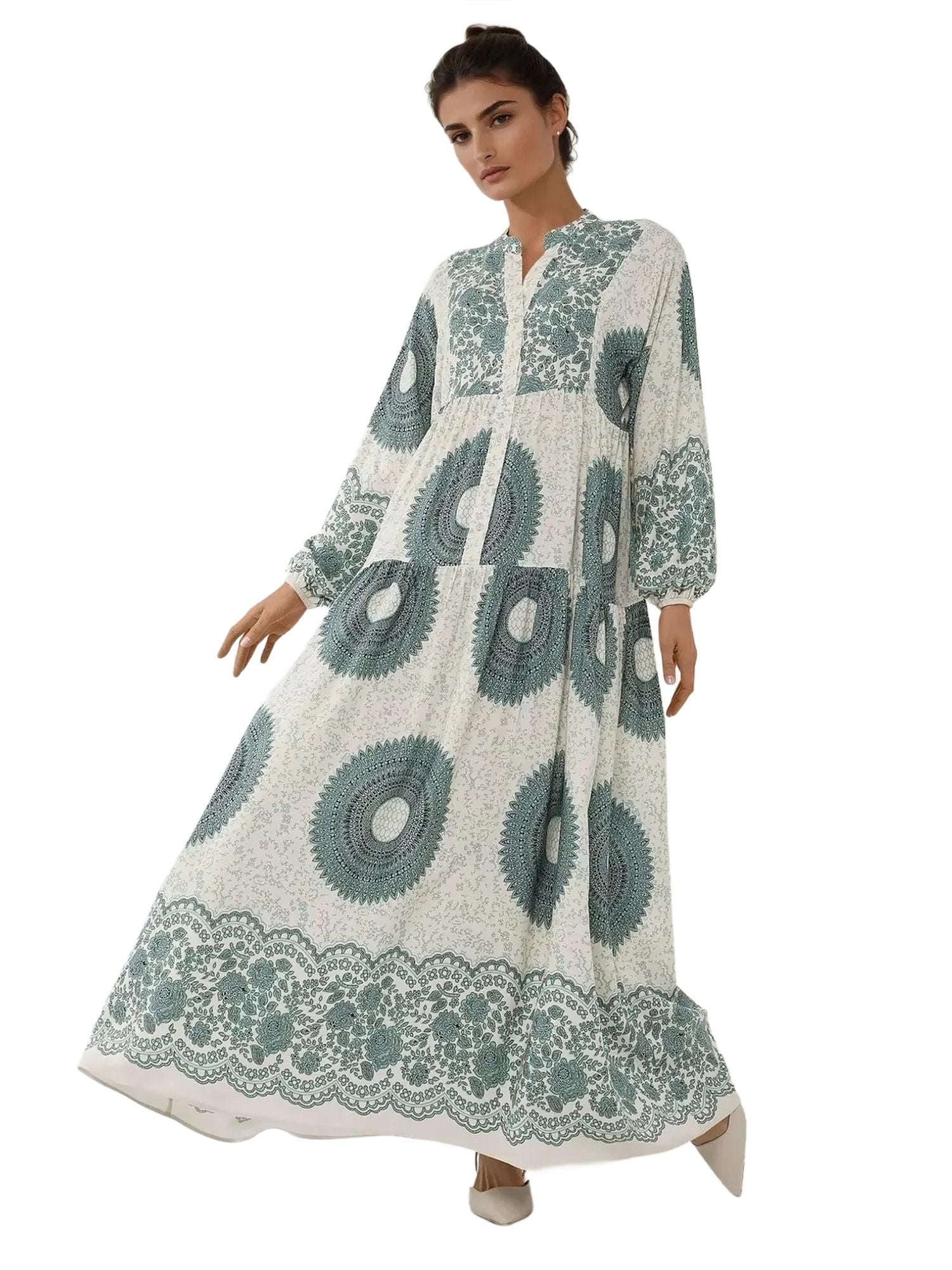 Printed Long Sleeve Viscose Maxi Dress - Walmart.com