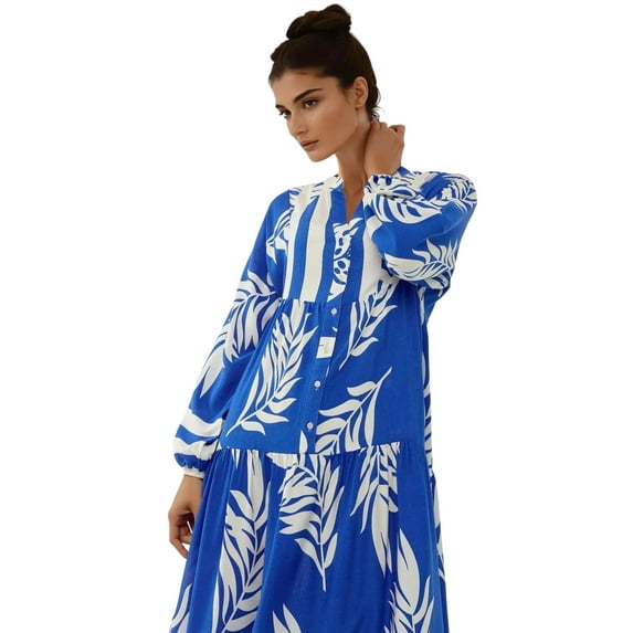 Printed Long Sleeve Viscose Maxi Dress