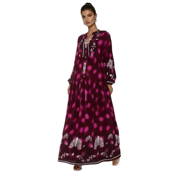 Printed Long Sleeve Viscose Maxi Dress
