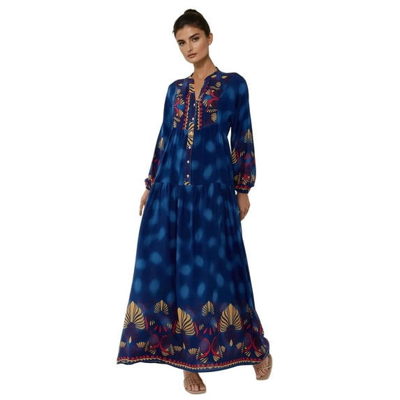 Printed Long Sleeve Viscose Maxi Dress