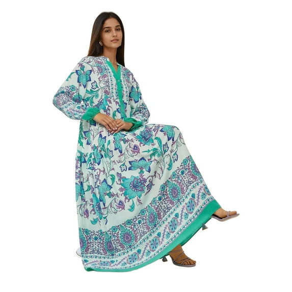 Printed Long Sleeve Viscose Maxi Dress