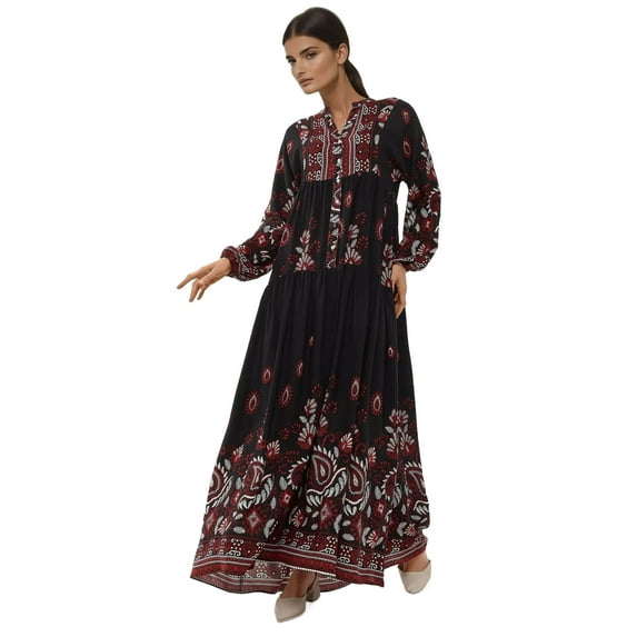 Printed Long Sleeve Viscose Maxi Dress