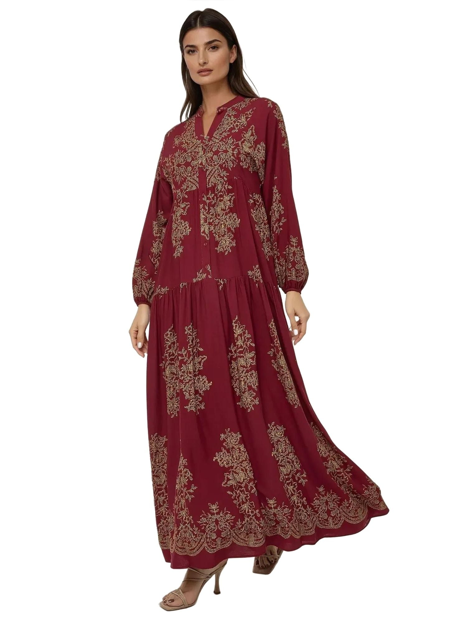 Printed Long Sleeve Viscose Maxi Dress - Walmart.com