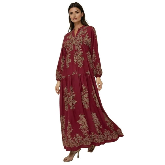 Printed Long Sleeve Viscose Maxi Dress