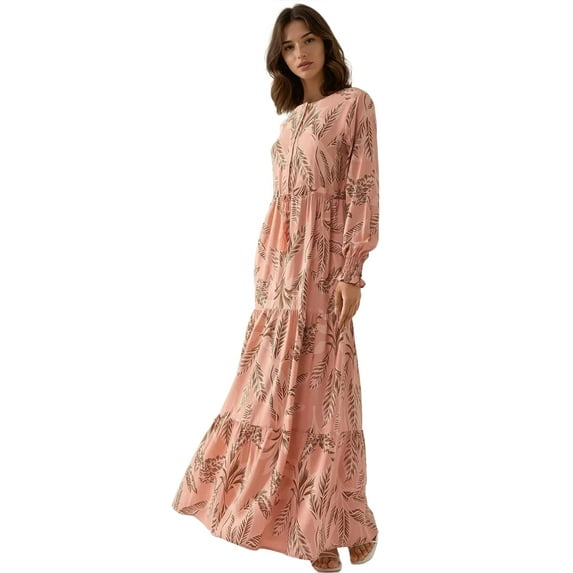 Printed Long Sleeve Viscose Maxi Dress