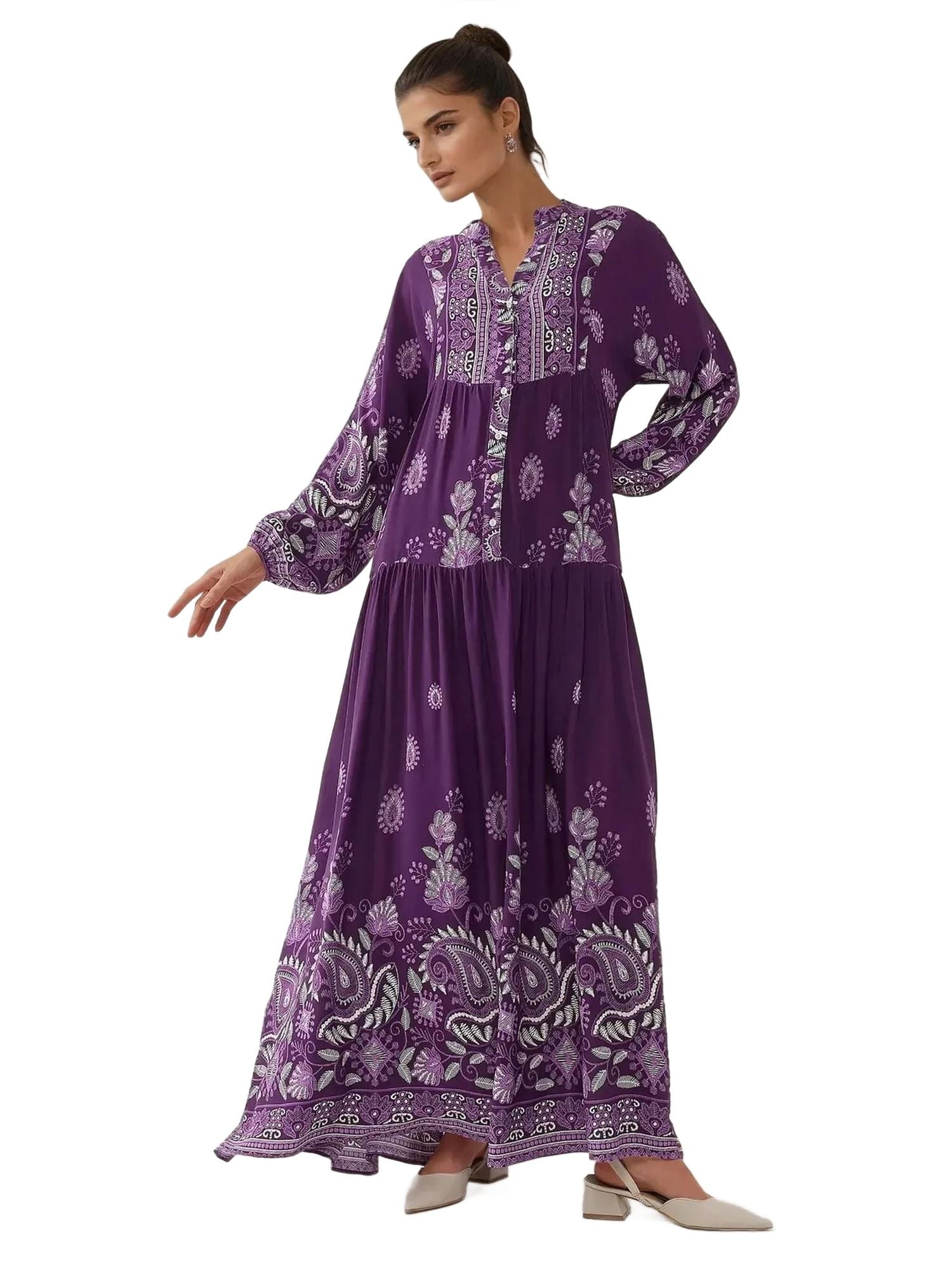 Printed Long Sleeve Viscose Maxi Dress - Walmart.com