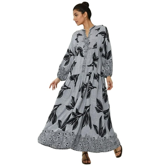 Printed Long Sleeve Viscose Maxi Dress