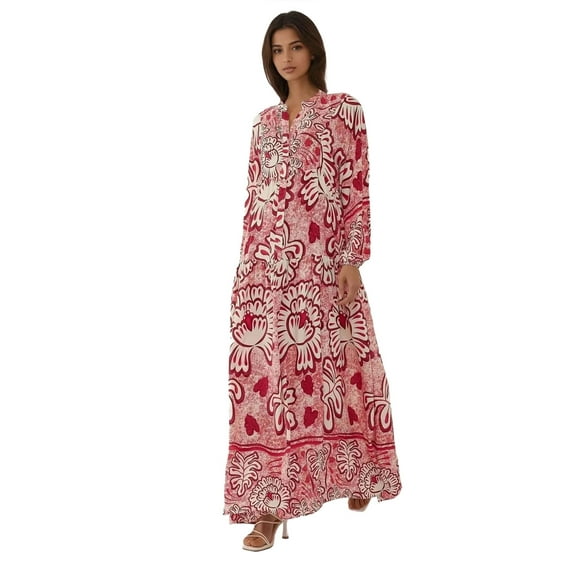 Printed Long Sleeve Viscose Maxi Dress