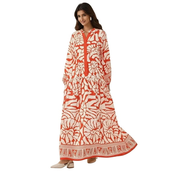Printed Long Sleeve Viscose Maxi Dress