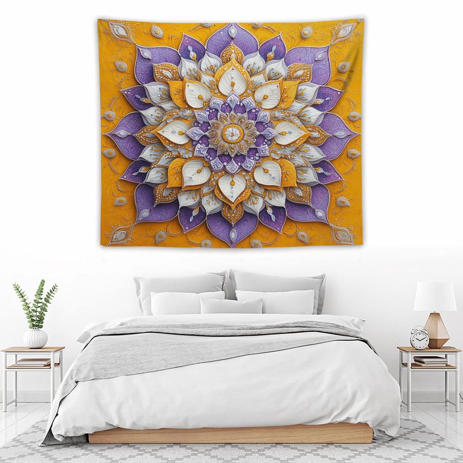 Printed Mandala Lotus Tapestry Wall Hanging – Boho Wall Art Decor for Bedroom, Living Room, and Apartment
