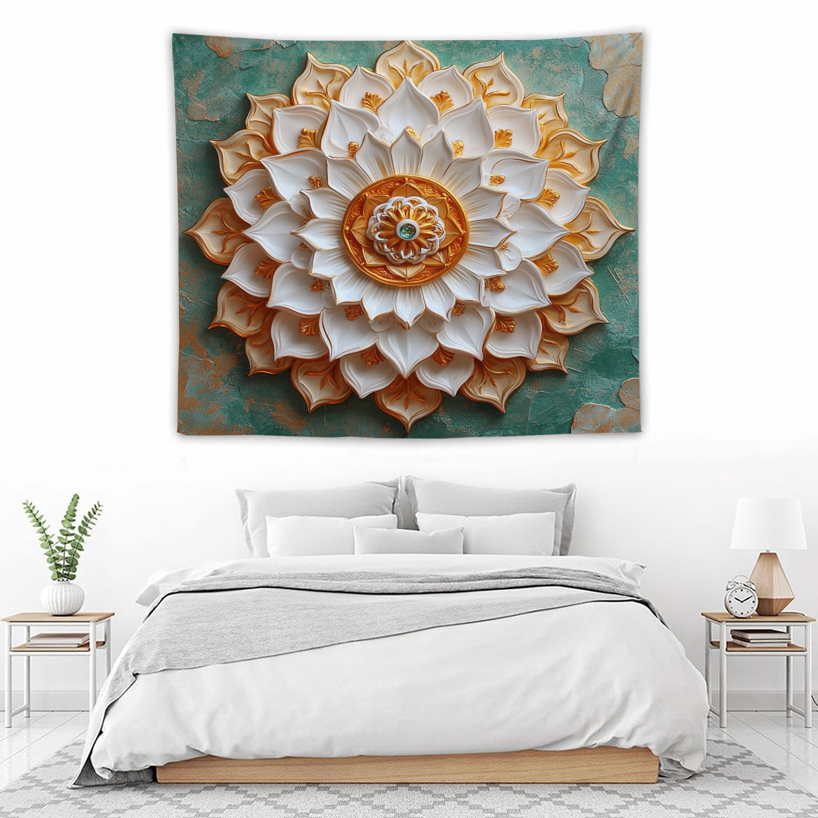 Printed Mandala Lotus Tapestry Wall Hanging – Boho Wall Art Decor for Bedroom, Living Room, and Apartment