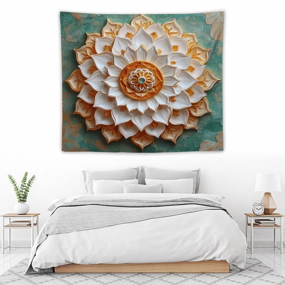 Printed Mandala Lotus Tapestry Wall Hanging – Boho Wall Art Decor for Bedroom, Living Room, and Apartment