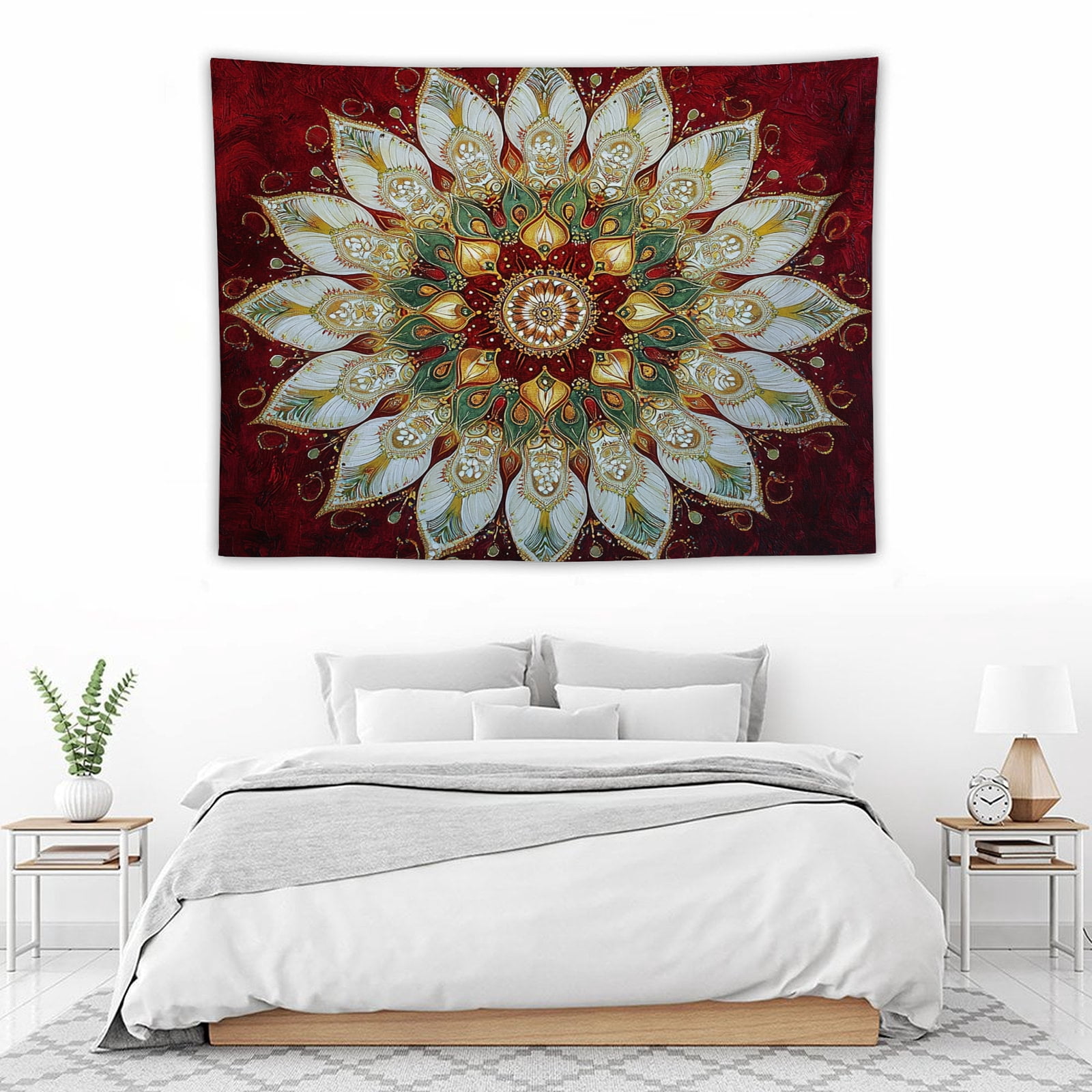Printed Mandala Lotus Tapestry Wall Hanging – Boho Wall Art Decor for Bedroom, Living Room, and Apartment