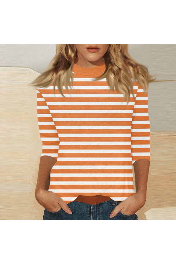 Printed Mandarin Neck Shirt - Elegant Collar with 3/4 Sleeves, Features Classic Prints for a Modern Casual Look Orange 3XL