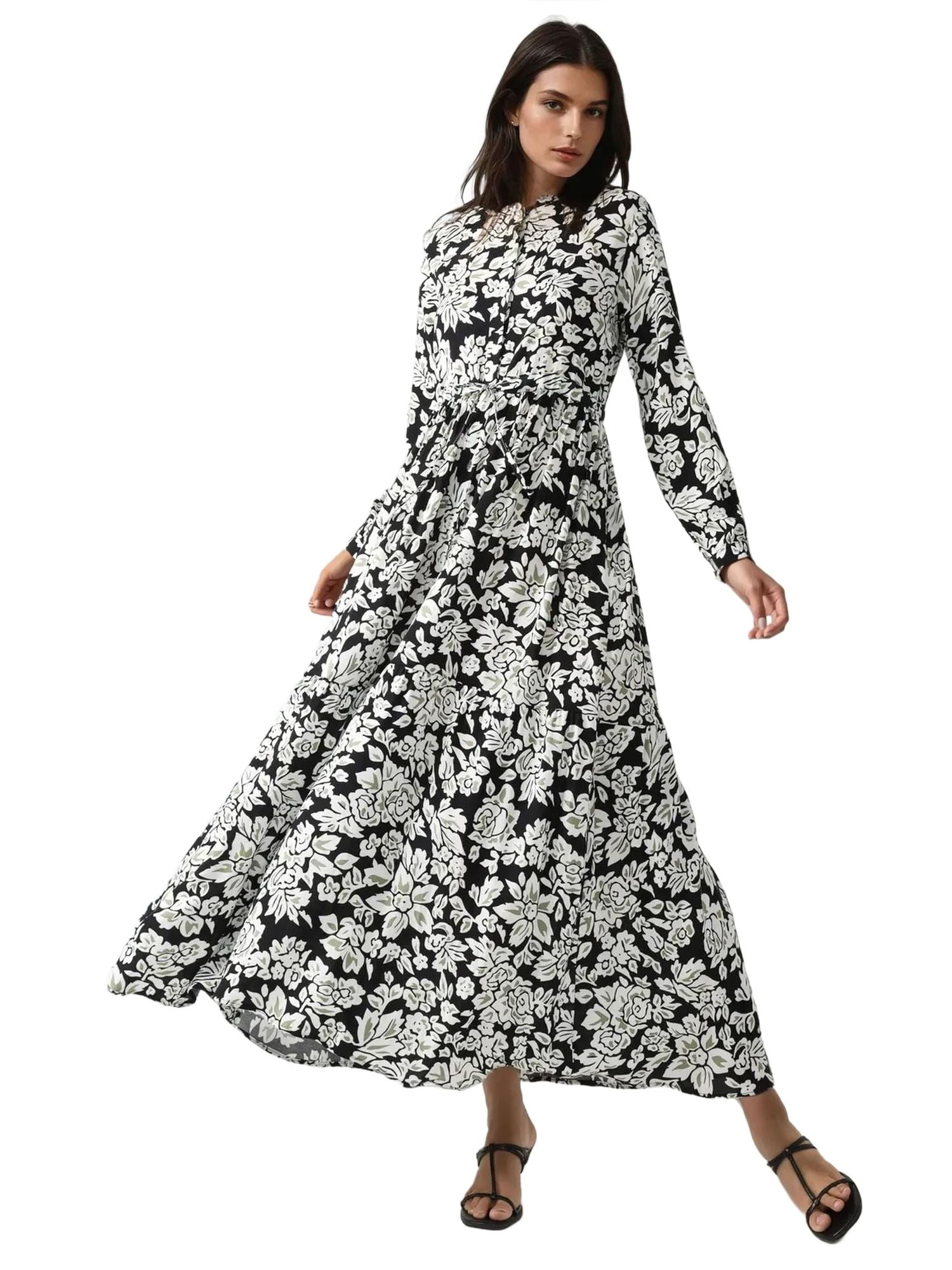Printed Maxi Dress with Shirt Collar - Walmart.com