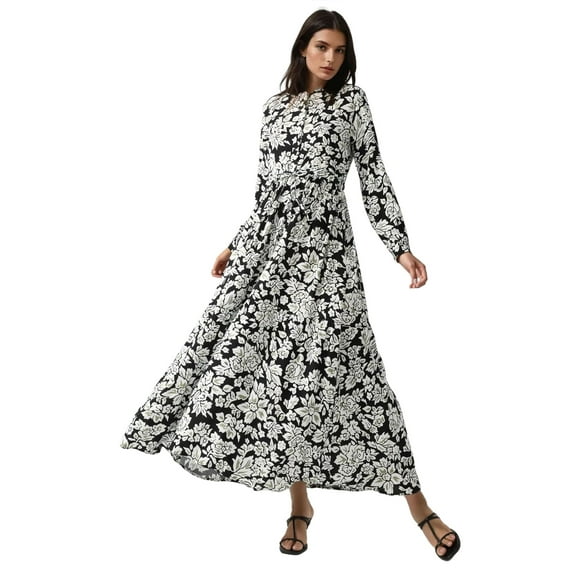 Printed Maxi Dress with Shirt Collar