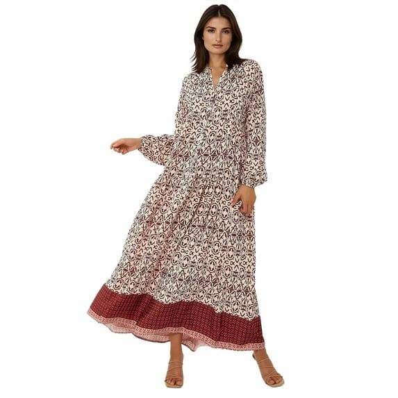 Printed Maxi Dress with Shirt Collar