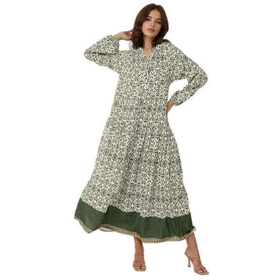 Printed Maxi Dress with Shirt Collar