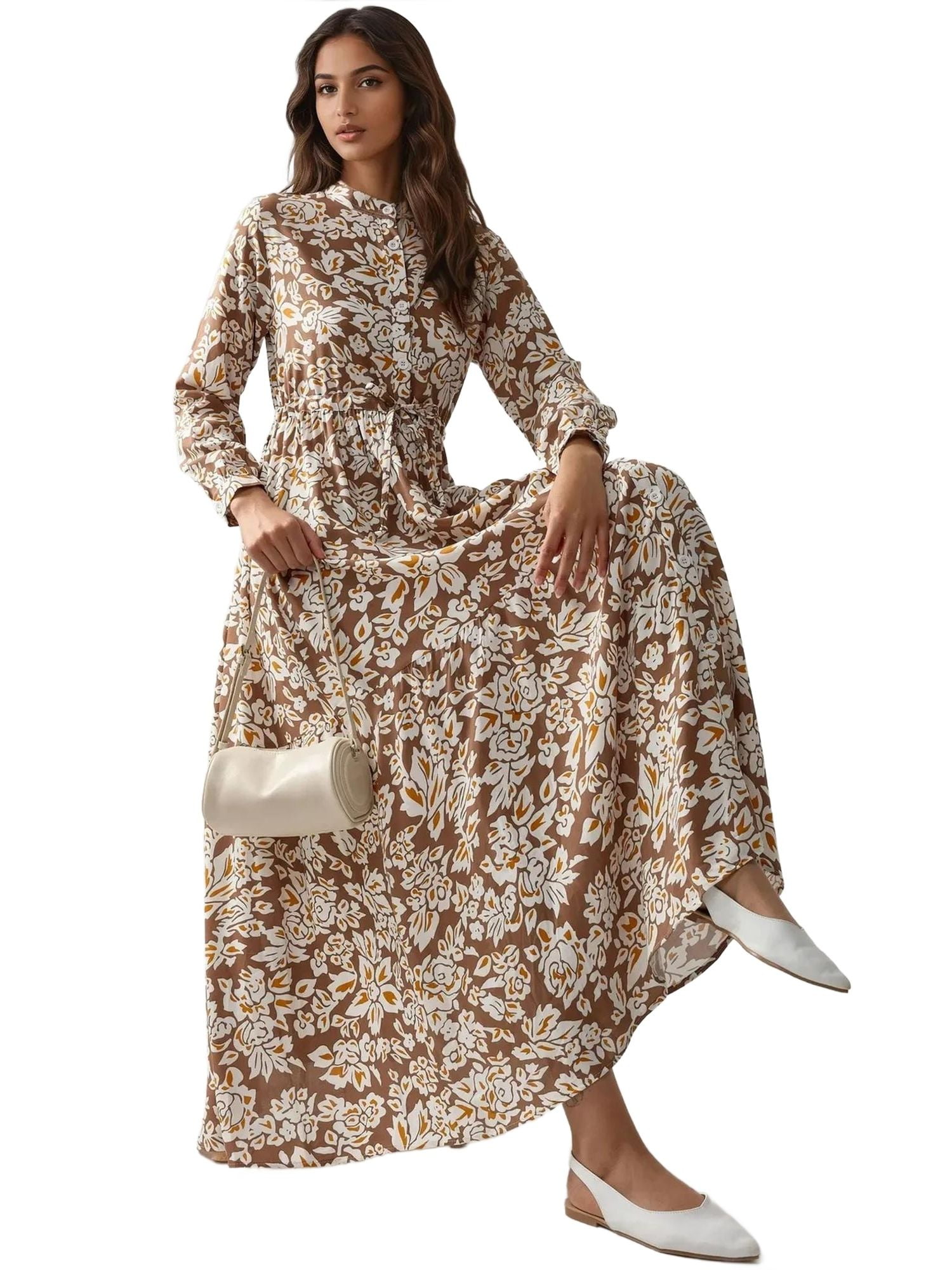 Printed Maxi Dress with Shirt Collar - Walmart.com Printed Maxi Dress with Shirt Collar - Walmart.com