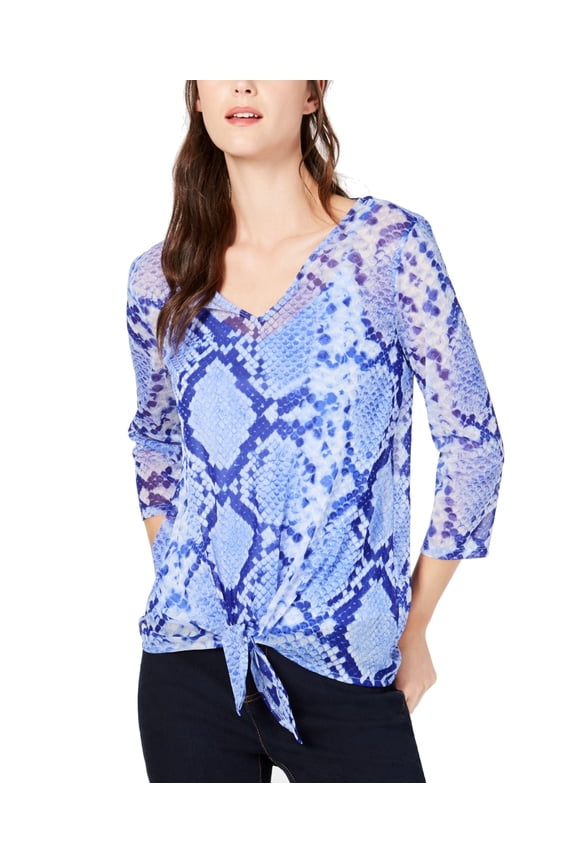 Printed Mesh Tie Front Top Snake Texture S