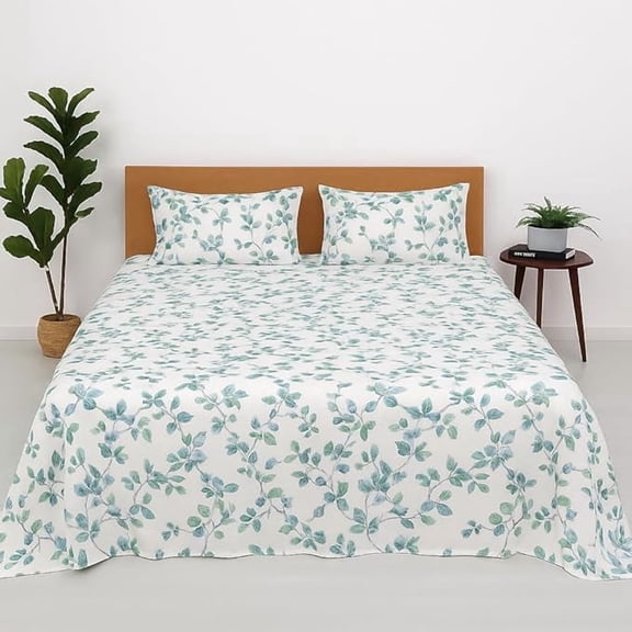 Printed Microfiber Double Bedsheet For Double Bed Include Pillow Covers - 90 X 100 Inches, White | 186 Thread Count Featuring Breathable & Soft Bedsheet