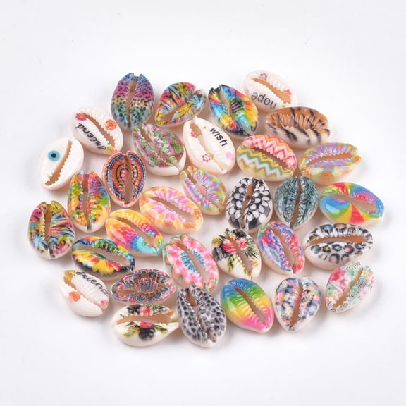 Printed Natural Cowrie Shell Beads No Hole/Undrilled Mixed Color 17~23x13~17x6~8mm