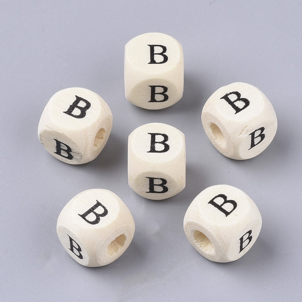 Printed Natural Wood Beads Horizontal Hole Cube with Initial Letter PapayaWhip Letter.B 10x10x10mm Hole: 3.5mm 1000pcs/500g diy