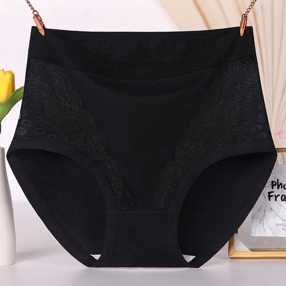 Printed Nylon High Waist Women's Panties Floral Print Soft Breathable Everyday Underwear Black XL