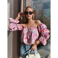 thumbnail image 1 of Printed Off-Shoulder Flounce Sleeve Blouse, 1 of 7
