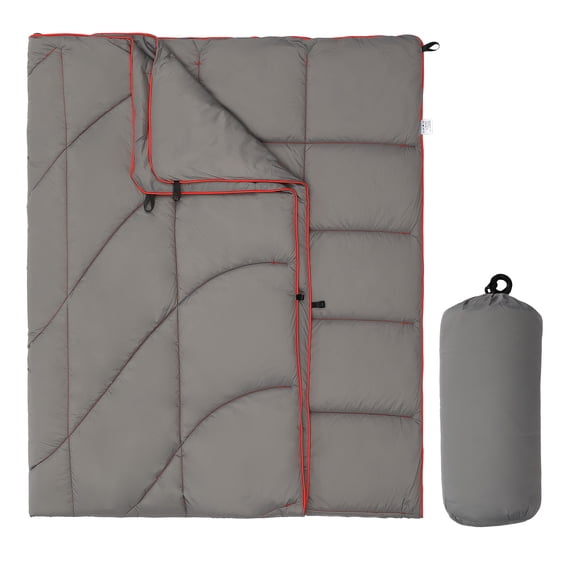 Printed Packable Camping Blanket 79 x 55 in, Waterproof Feature Wearable Travel Throw with Ripstop Carry Bag, Gray