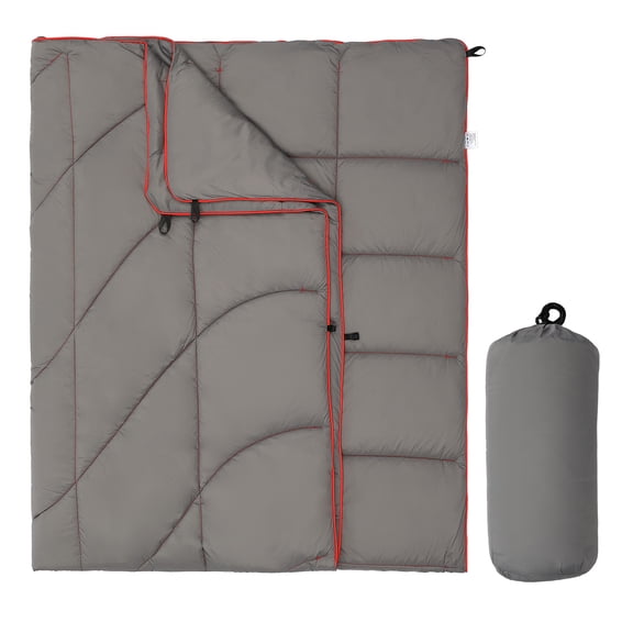 Printed Packable Camping Blanket 79 x 55 in, Waterproof Feature Wearable Travel Throw with Ripstop Carry Bag, Gray