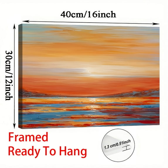 Printed Painting, Seaside Sunset Framed Canvas Wall Art - Colorful Mixed Light Picture, Suitable for Office, Kitchen, Living Room, Bedroom Hanging Decoration, Perfect for Room Decoration