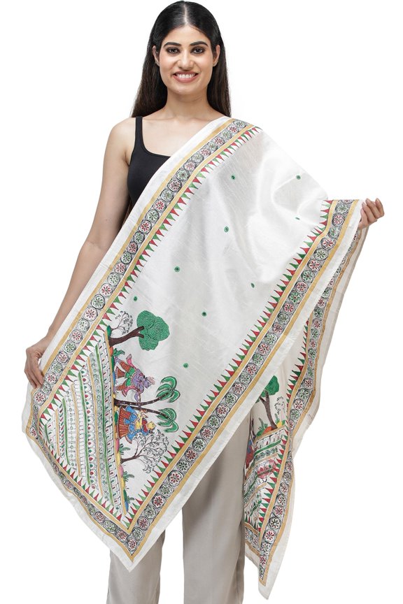 Printed Pattachitra Silk Scarf from Orissa – yellow gold