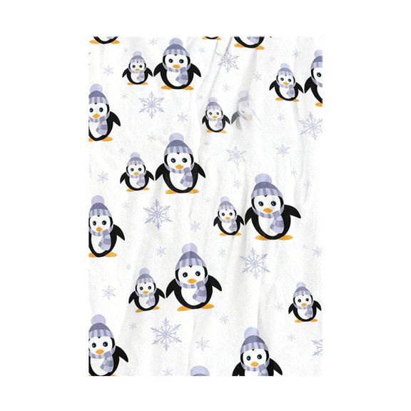 Printed Penguin Soft Warm Flannel Fleece Throw Sherpa Blanket