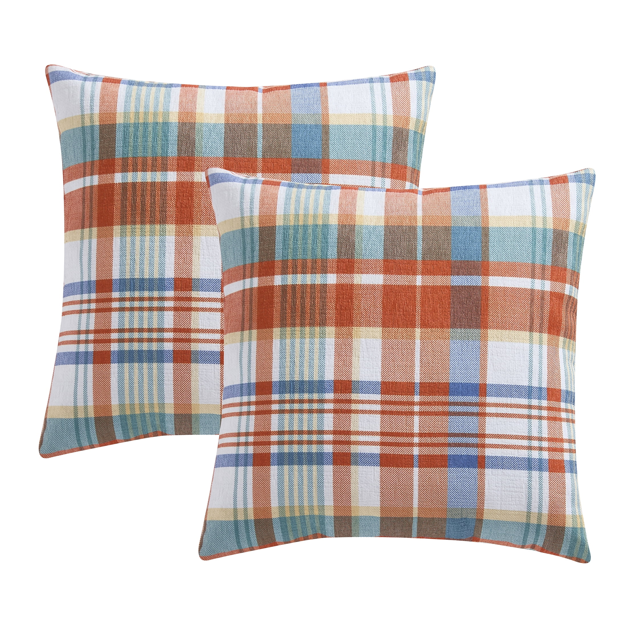 18" x 18" Multicolor Plaid Chenille Decorative Pillow Set