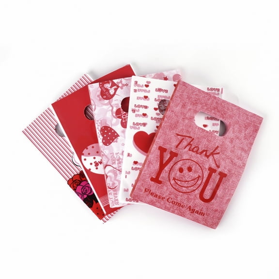 Printed Plastic Bags Rectangle Red 25x20cm