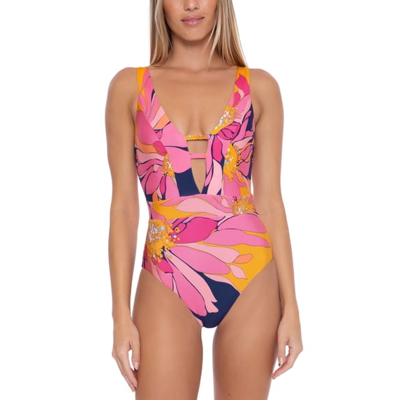 Printed Plunging One-Piece Swimsuit Multi 6