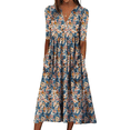 thumbnail image 1 of Printed Pocket V-Neck Mid-Sleeved Dress for Women - Elegance and Comfort Combined, 1 of 1