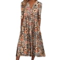 thumbnail image 1 of Printed Pocket V-Neck Mid-Sleeved Dress for Women - Elegance and Comfort Combined, 1 of 1