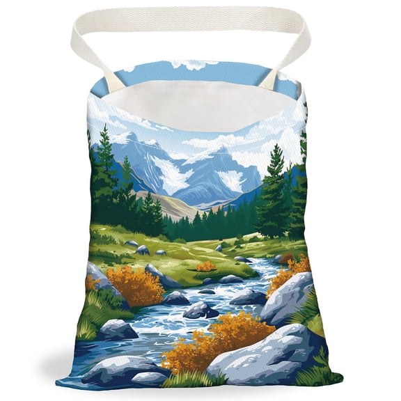Printed Polyester Hanging Car Trash Bags Collapsible Small Auto Trash Cans with Snap Buttons Rectangle River 30x25cm