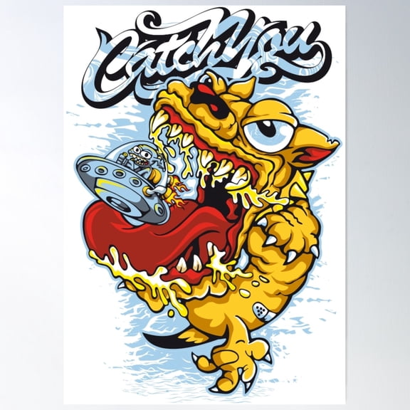 Printed Printing, Cartoon Monster With Ufo, Poster Wall Art, Modern Wall Decor For Living Room Bedroom, 12x18 UNFRAMED