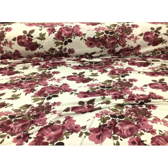 Printed Rayon Spandex 4 way Stretch Apparel Fabric Burgundy Mauve Floral H302